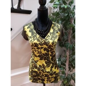 The Limited Yellow & Olive Green Polyester V-Neck Short Sleeve Top Blouse XS